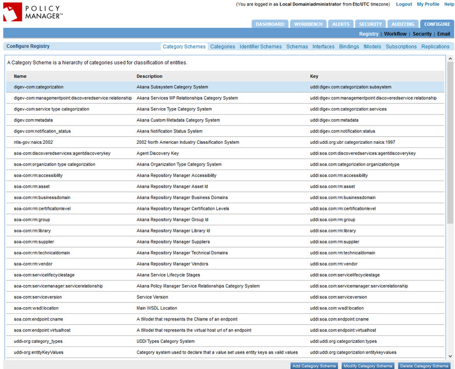 Configure Registry page in Policy Manager