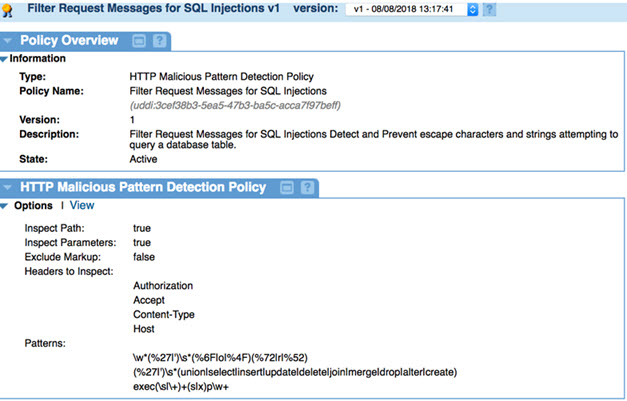 HTTP Malicious Pattern Detection policy, example