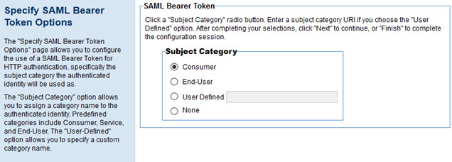 HTTP Security Policy Configuration: Specify SAML Bearer Token Options