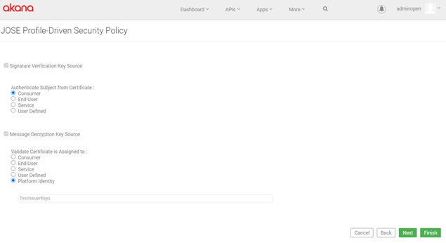 JOSE Profile-Driven Security Policy, configuration example, RSA-AAEC-3.1, inbound settings
