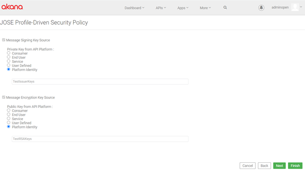 JOSE Profile-Driven Security Policy, configuration example, RSA-AAEC-3.1, outbound settings