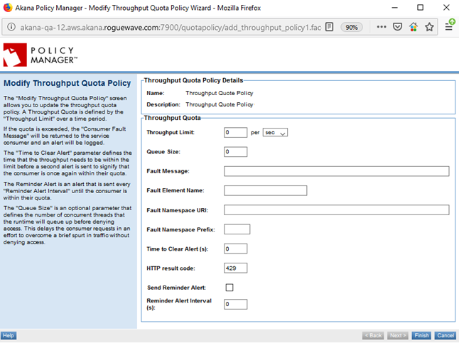 Modify Throughput Quota Policy page