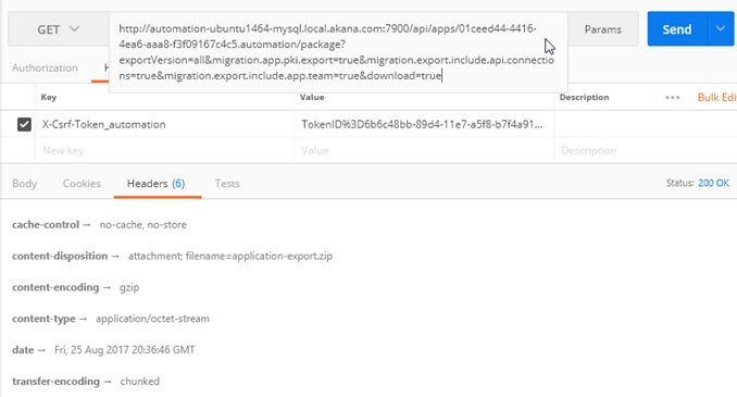 Export App in Postman: URL parameters, CSRF header