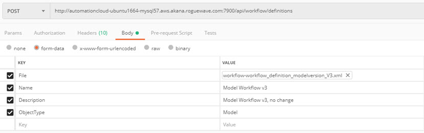 Add Workflow Definition Configuration in Postmant
