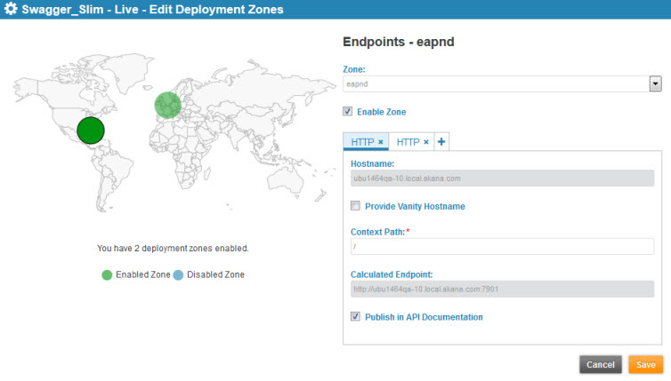 Editing deployment zones for an API
