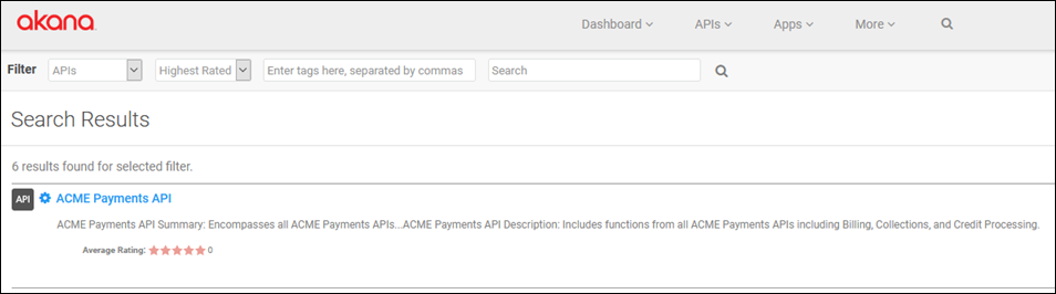 Search results entry for an API, example #1