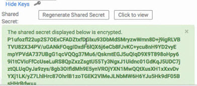 Shared secret display, encrypted, certificate available