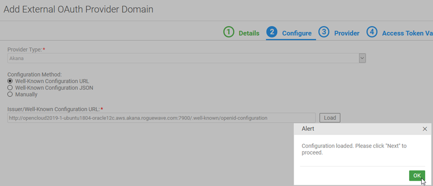 Community Manager developer portal -- External OAuth Provider domain setup, Tab 2, Configure
