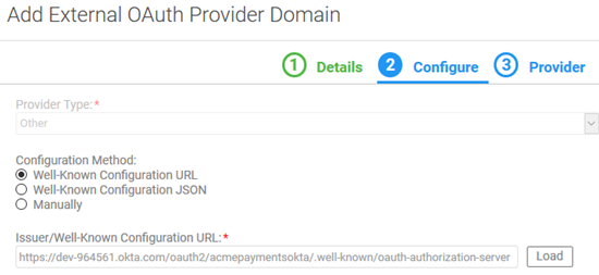 Domain setup: adding the configuration URL
