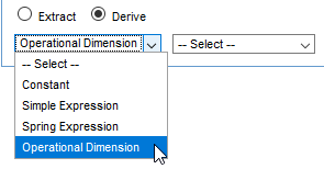 Business Metrics policy, Define Dimensions page: Derive drop-down list