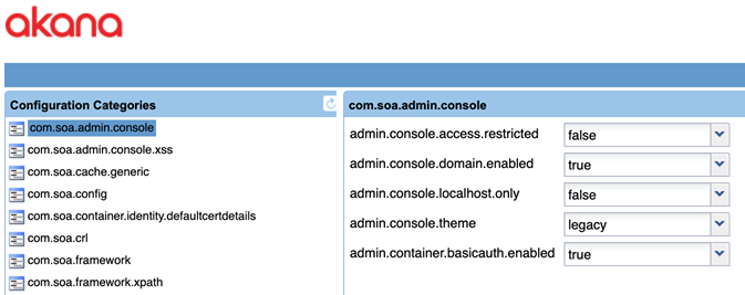 Configuration Categories: com.soa.admin.console