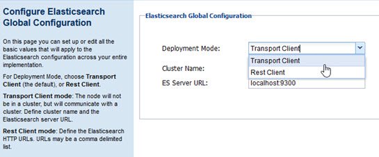 Configure Elasticsearch Global Configuration: Transport Client