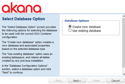 Configure Database Options wizard, page 1