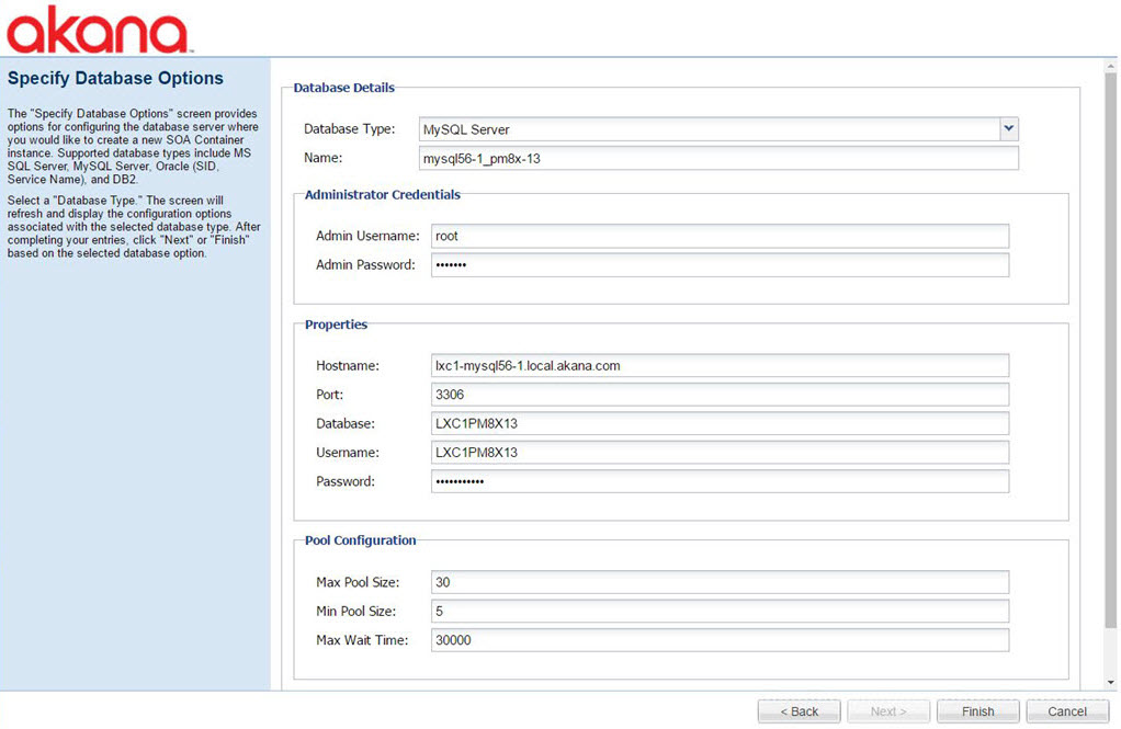 Configure Database Options wizard, page 2