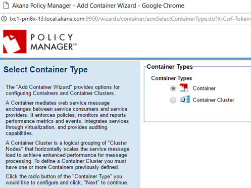 Add Container wizard, Select Container Type page