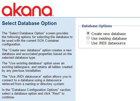 Configure Database Options wizard, page 1