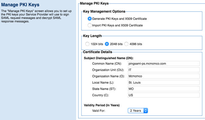 Policy Manager, SAML setup -- Manage PKI Keys