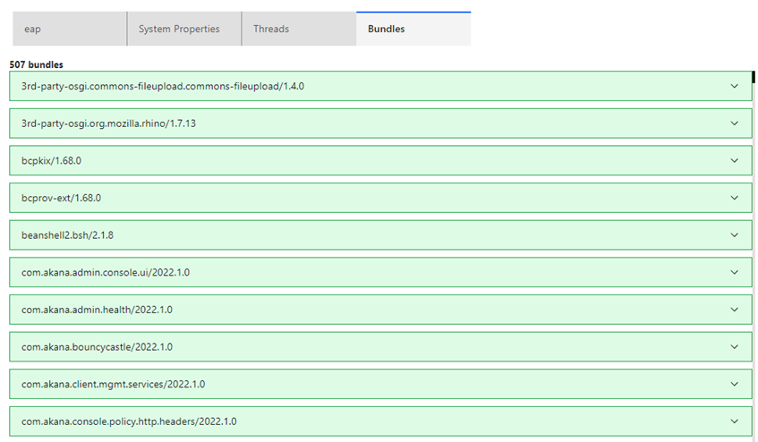 Admin Console, Diagnostics: Bundles tab