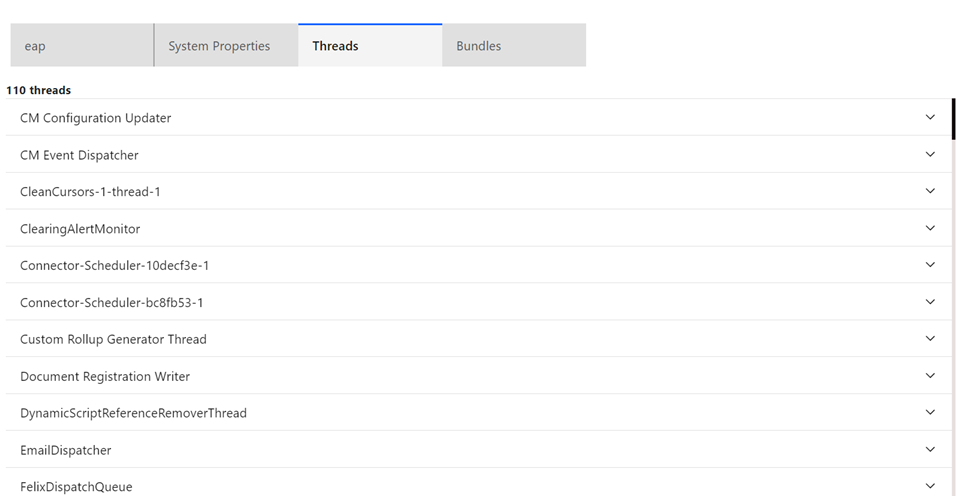 Admin Console, Diagnostics: Threads tab