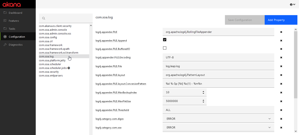 Admin Console, 2022.1.0: Configuration menu