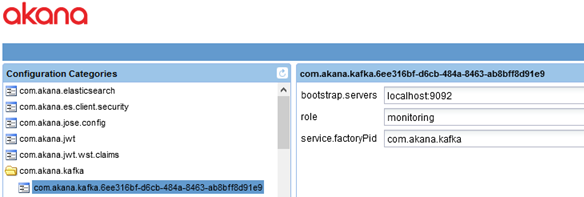 Akana Admin Console: Configuration properties for Kafka, com.akana.kafka