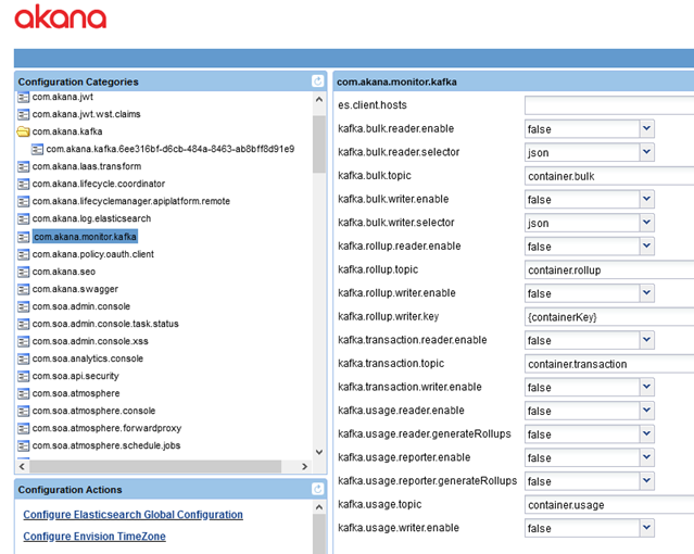 Akana Admin Console: Configuration properties for Kafka, com.akana.monitor.kafka