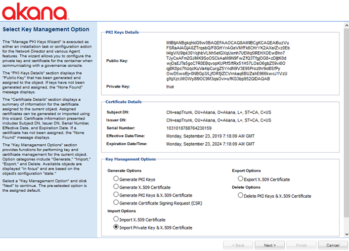 Manage PKI Keys wizard